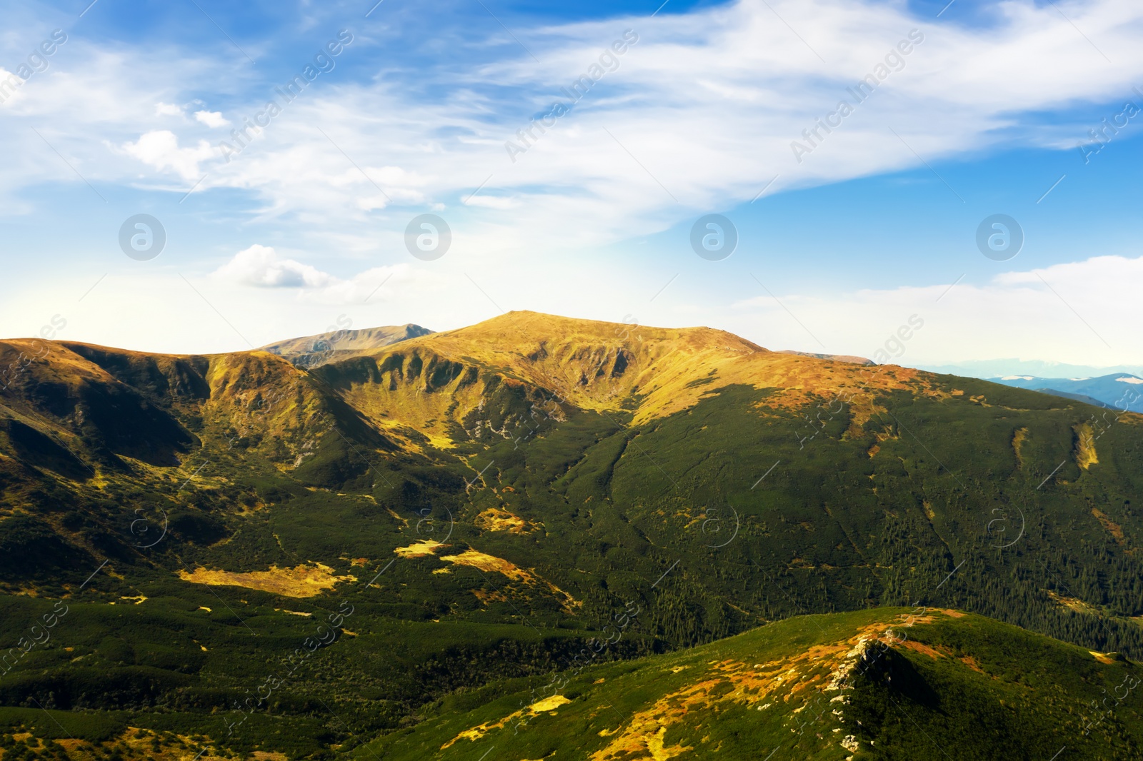 Image of Beautiful mountain landscape on sunny day. Drone photography