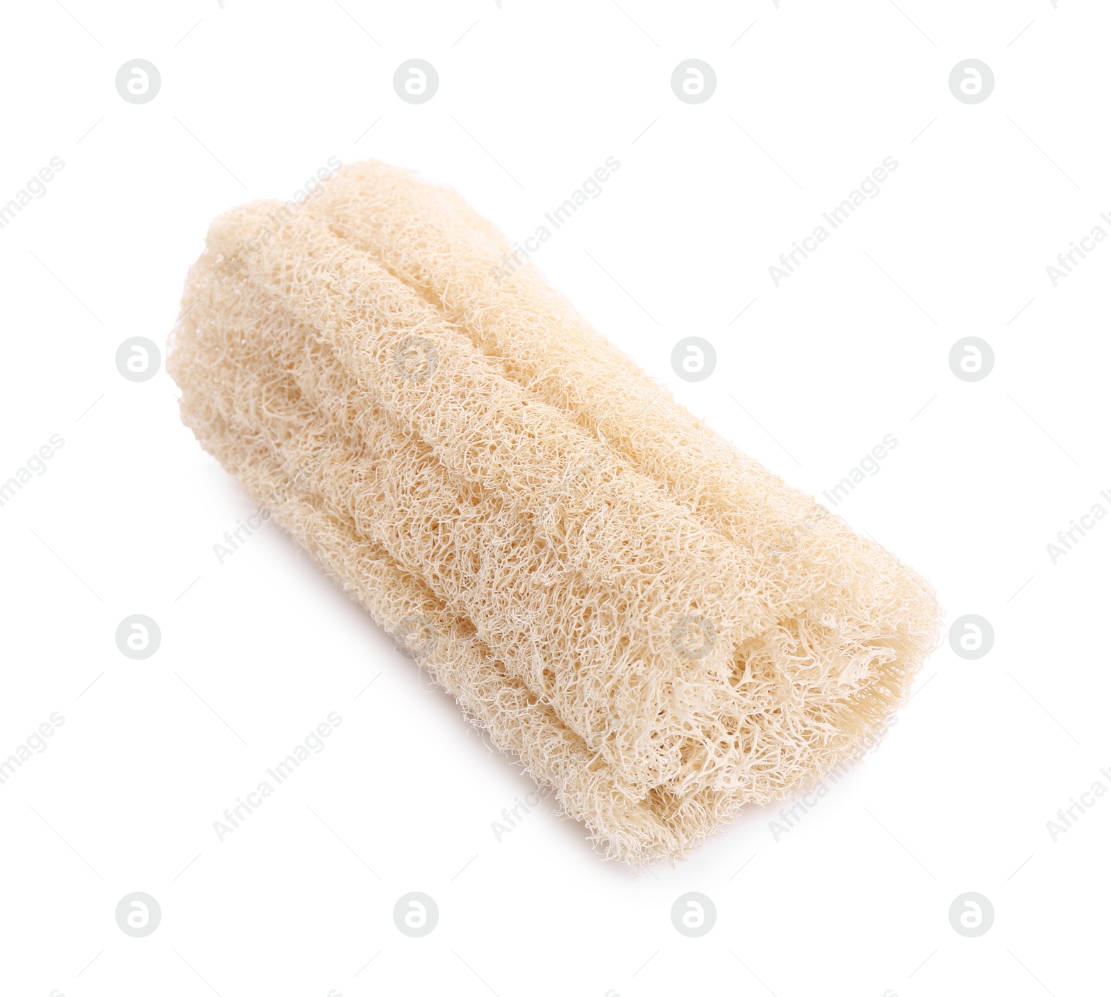 Photo of Loofah sponge isolated on white. Personal hygiene product