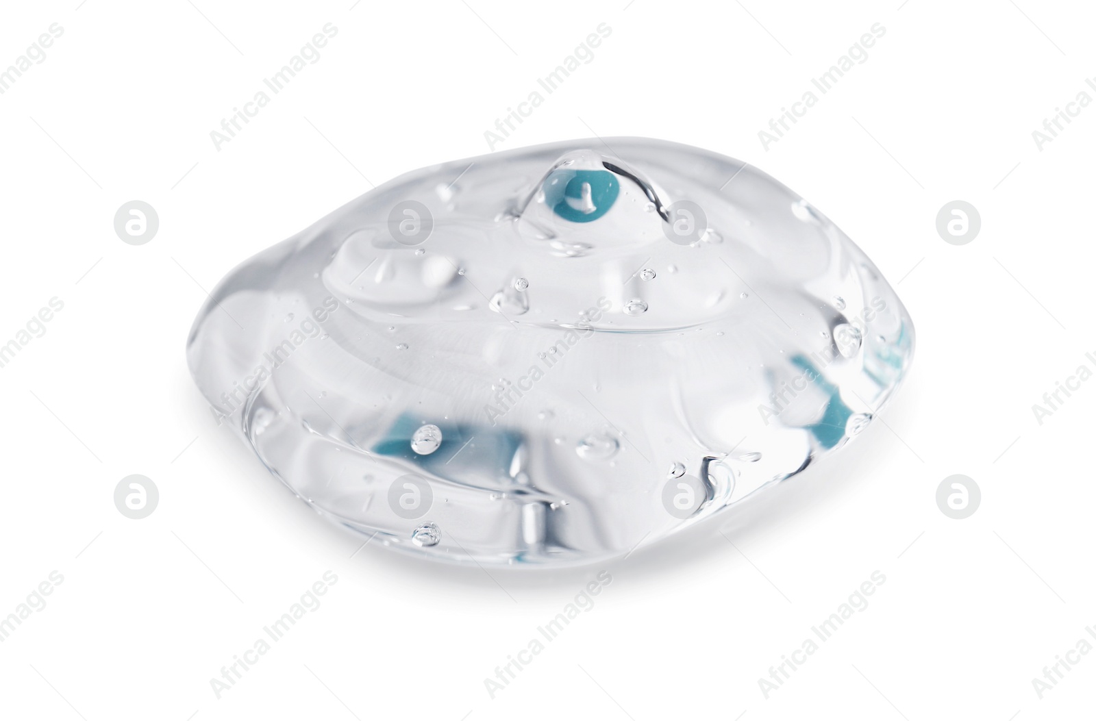 Photo of Sample of transparent shower gel on white background