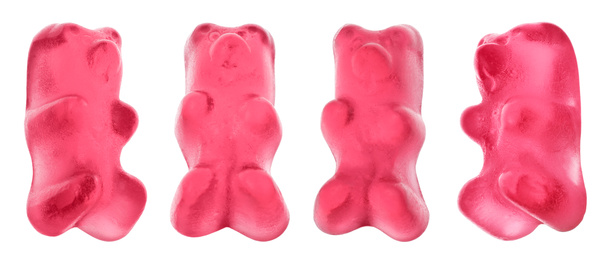 Image of Set with delicious jelly bears on white background. Banner design