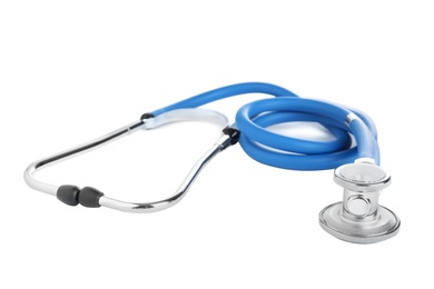 Photo of Stethoscope on white background. Professional medical device