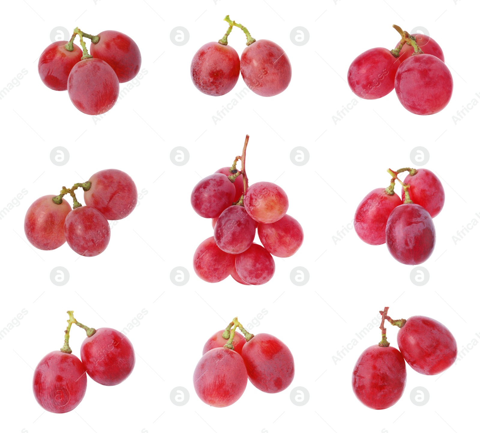 Image of Delicious fresh red grapes isolated on white, set