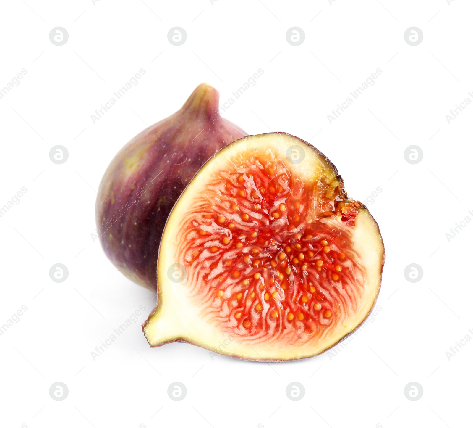 Photo of Tasty fresh fig fruits on white background