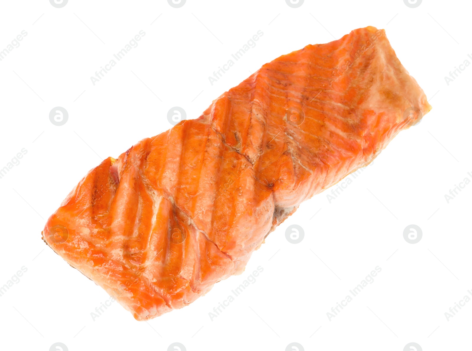 Photo of Piece of tasty grilled salmon isolated on white