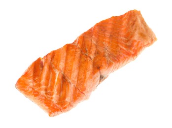 Piece of tasty grilled salmon isolated on white