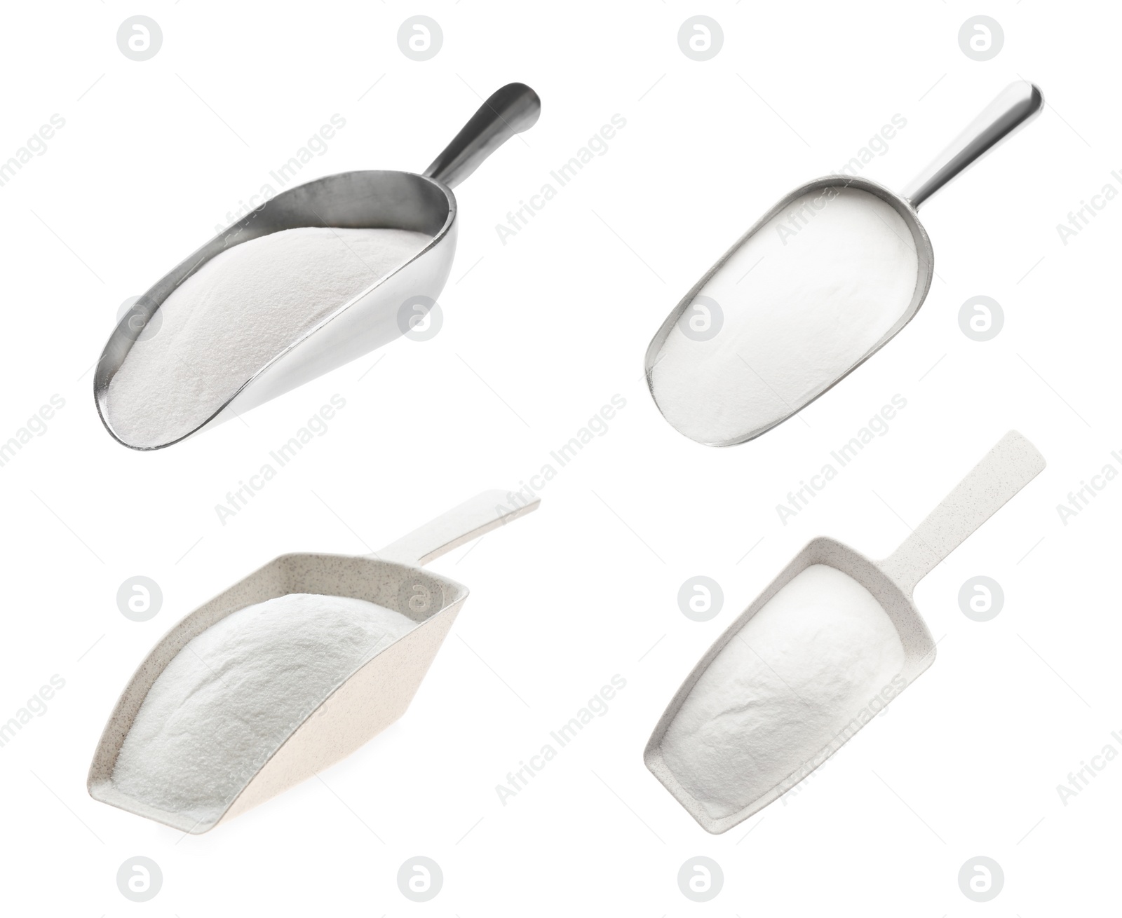 Image of Set with baking soda on white background 