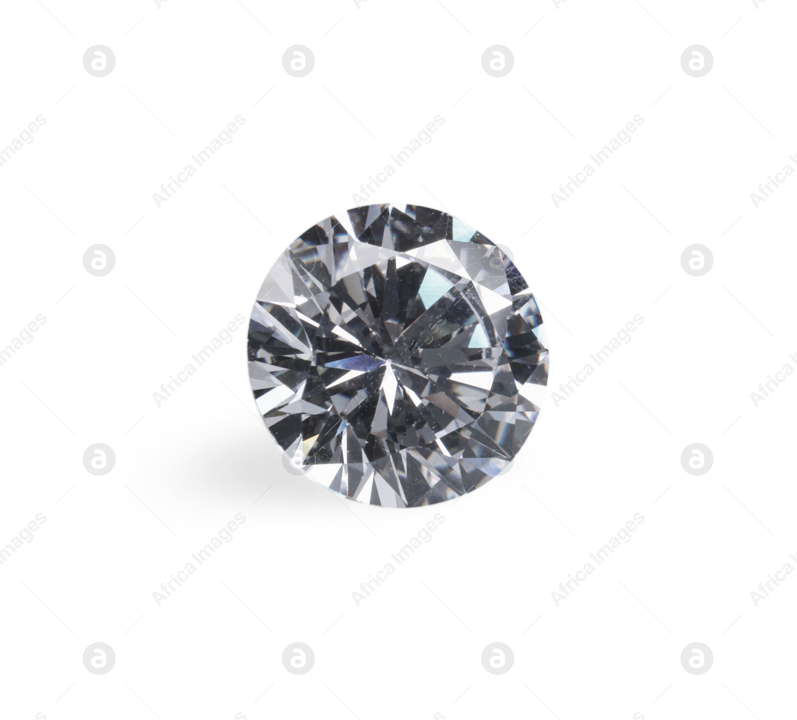 Photo of One beautiful shiny diamond isolated on white, above view