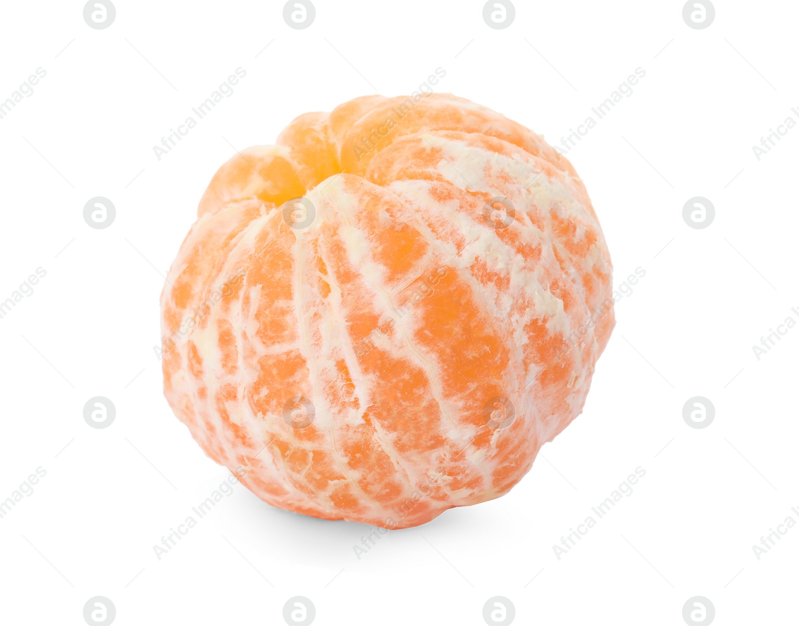 Photo of Peeled fresh ripe tangerine on white background