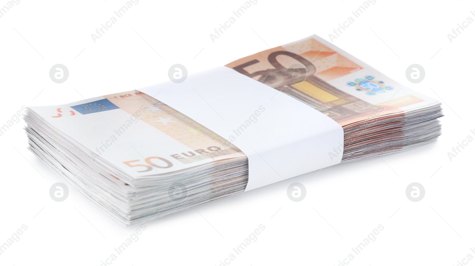 Photo of Stack of euro banknotes isolated on white. Money and finance