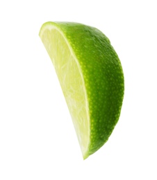 Photo of Cut fresh juicy lime on white background