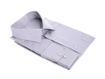 Stylish shirt isolated on white. Dry-cleaning service