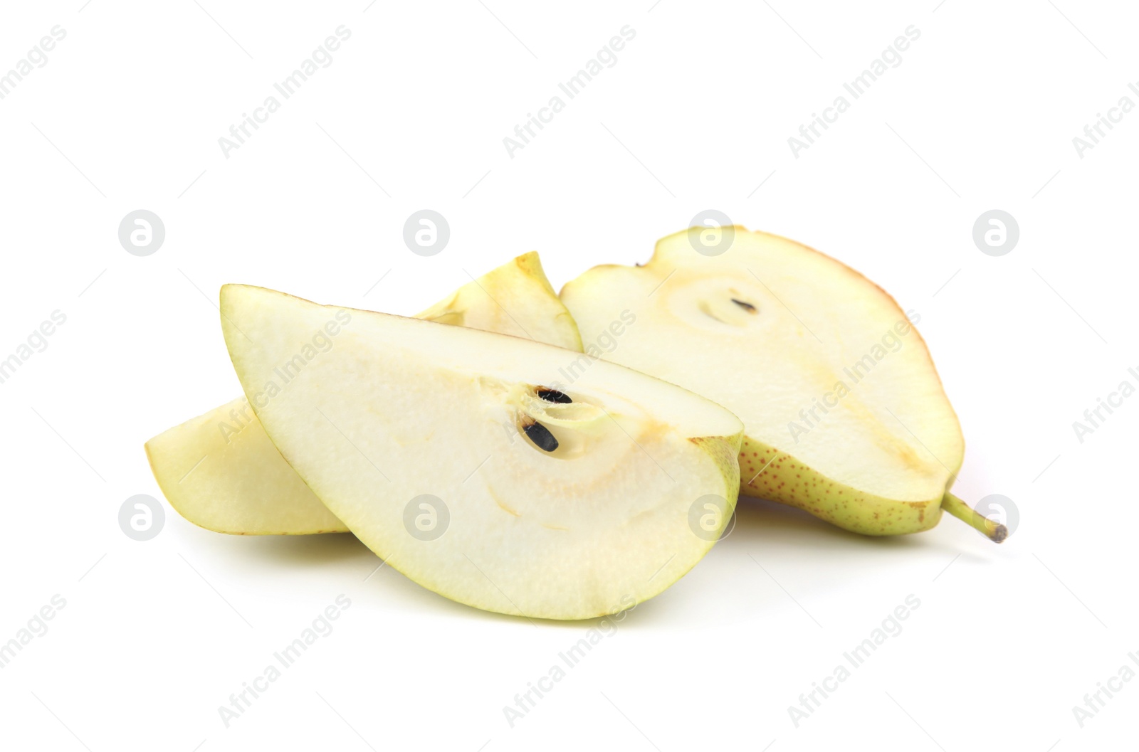 Photo of Cut ripe juicy pears isolated on white