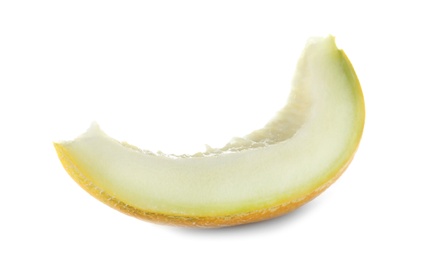 Photo of Slice of tasty ripe melon on white background