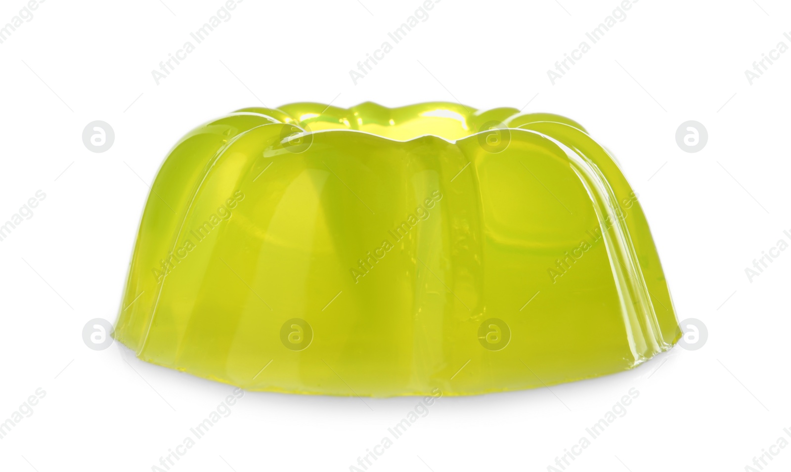 Photo of Green tasty fruit jelly on white background