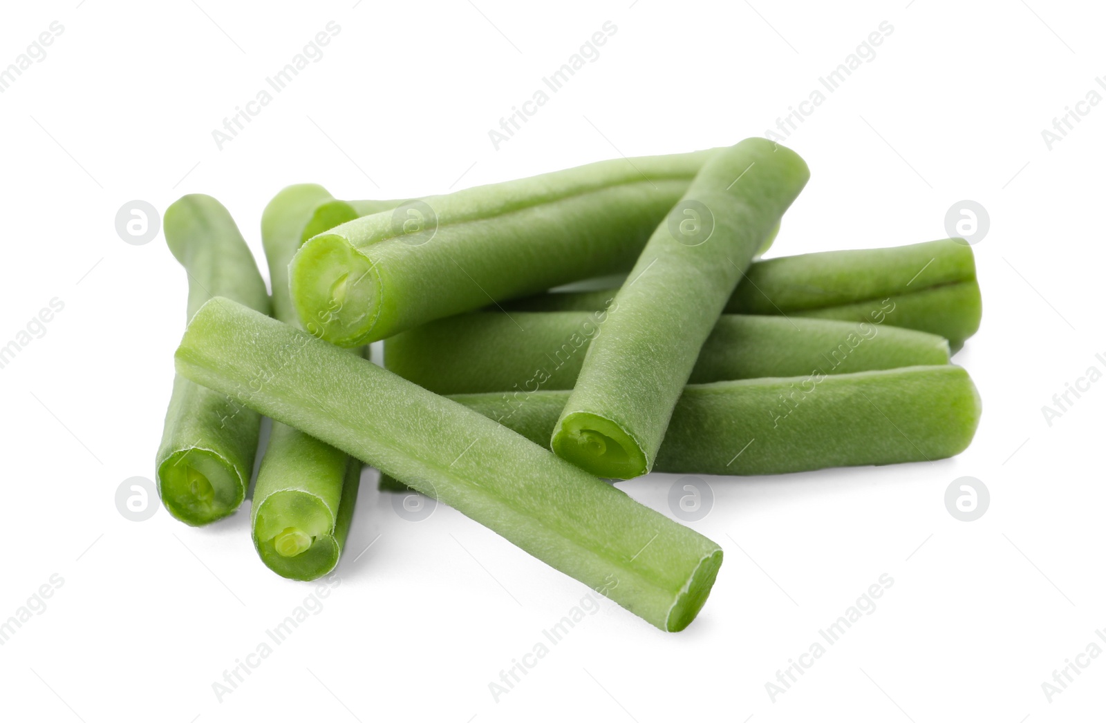 Photo of Delicious fresh green beans on white background