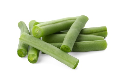 Delicious fresh green beans on white background