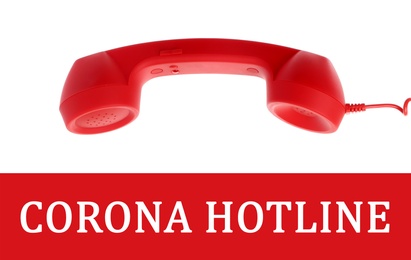 Image of Covid-19 Hotline. Red handset and text on white background 