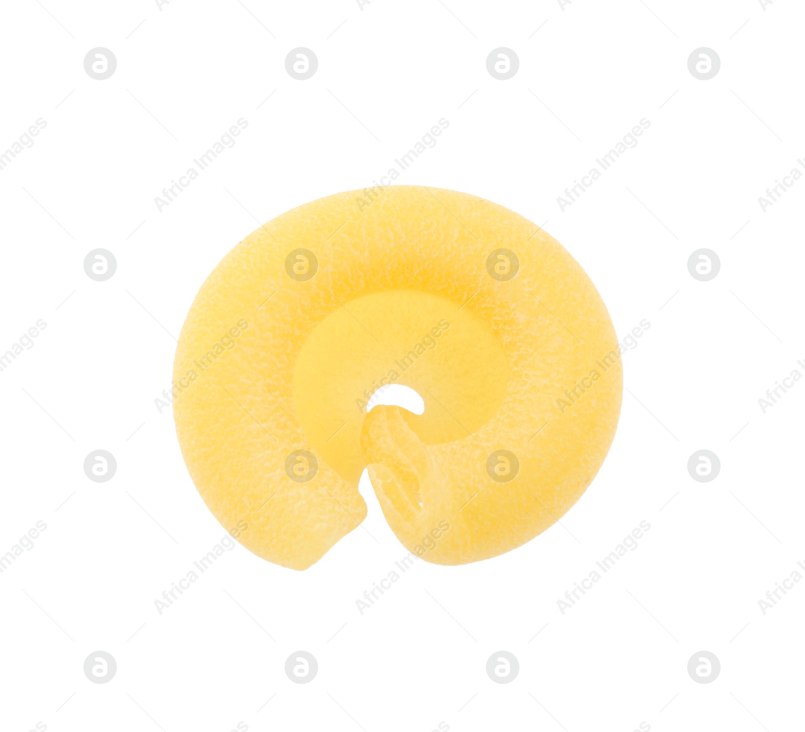 Photo of One piece of raw dischi volanti pasta isolated on white