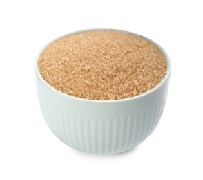 Photo of Brown sugar in bowl isolated on white