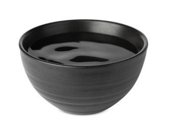 Black bowl full of water on white background