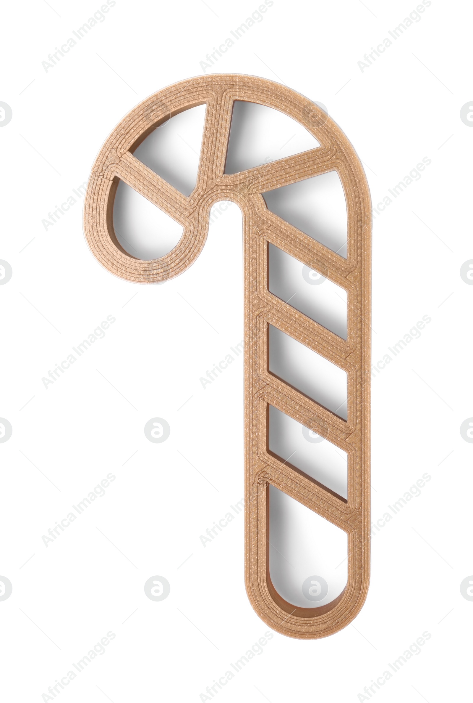Photo of Cookie cutter in shape of candy cane isolated on white, top view