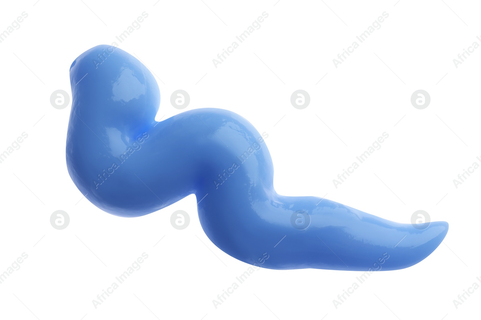 Photo of Smear of blue toothpaste isolated on white, top view