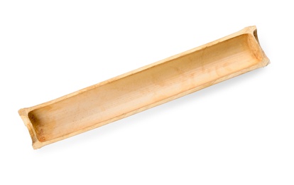 Cut dry bamboo stalk on white background, top view