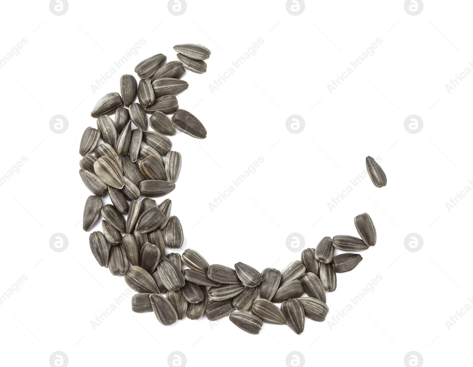 Photo of Raw sunflower seeds on white background, top view