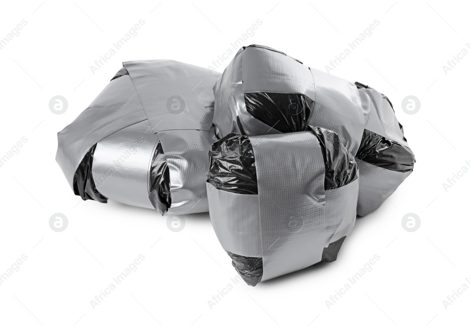 Photo of Packages with narcotics isolated on white. Drug addiction