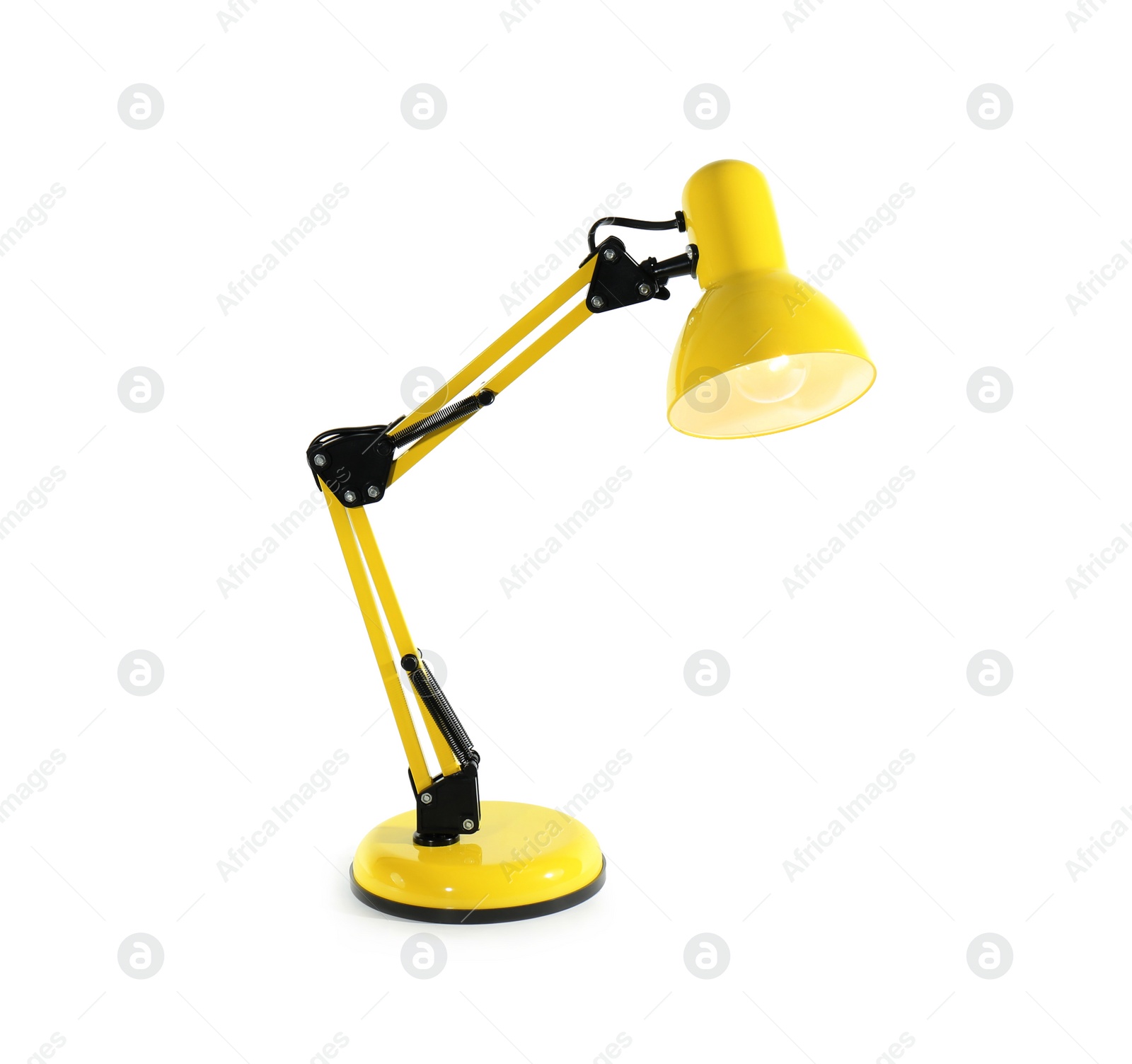 Photo of Modern desk lamp on white background. Idea for interior design