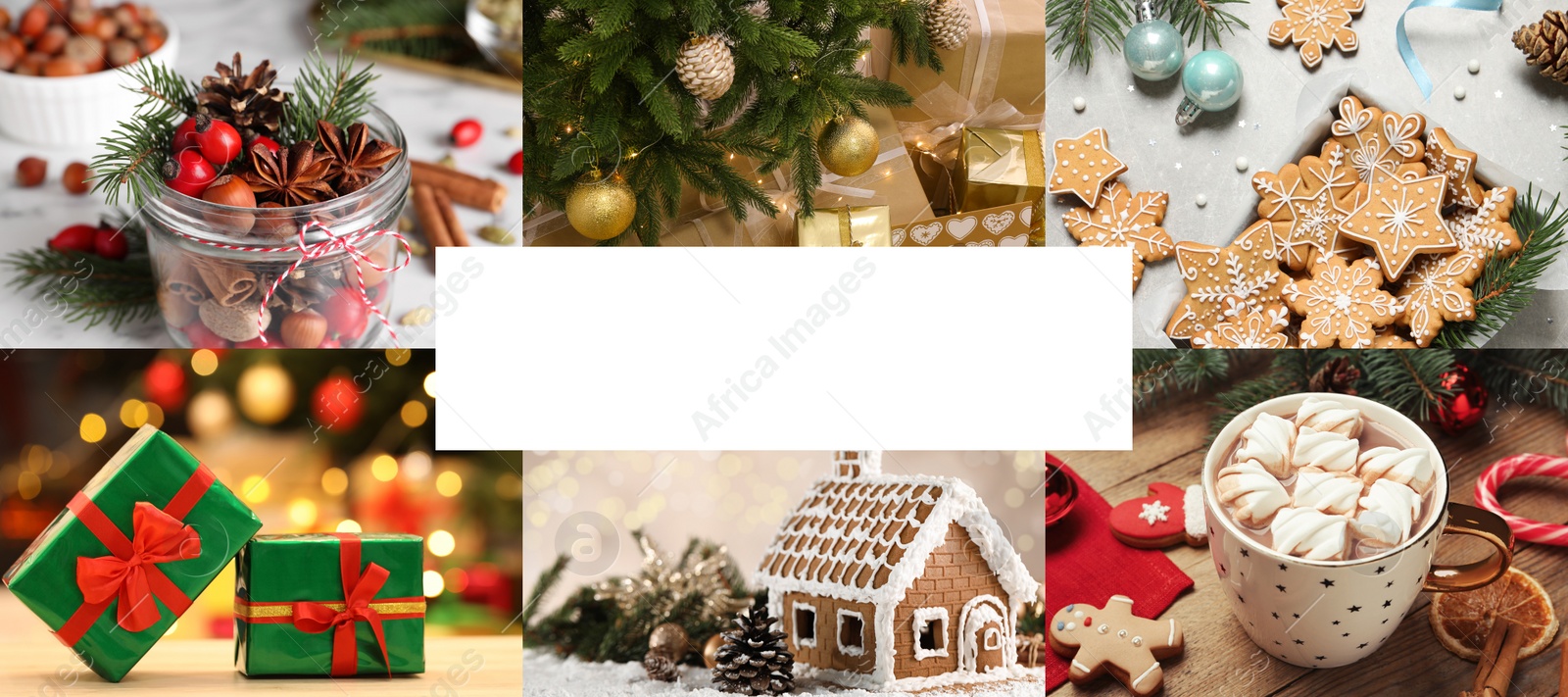 Image of Photos of Christmas holidays combined into collage. Banner design with space for text