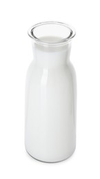 Glass carafe of fresh milk isolated on white