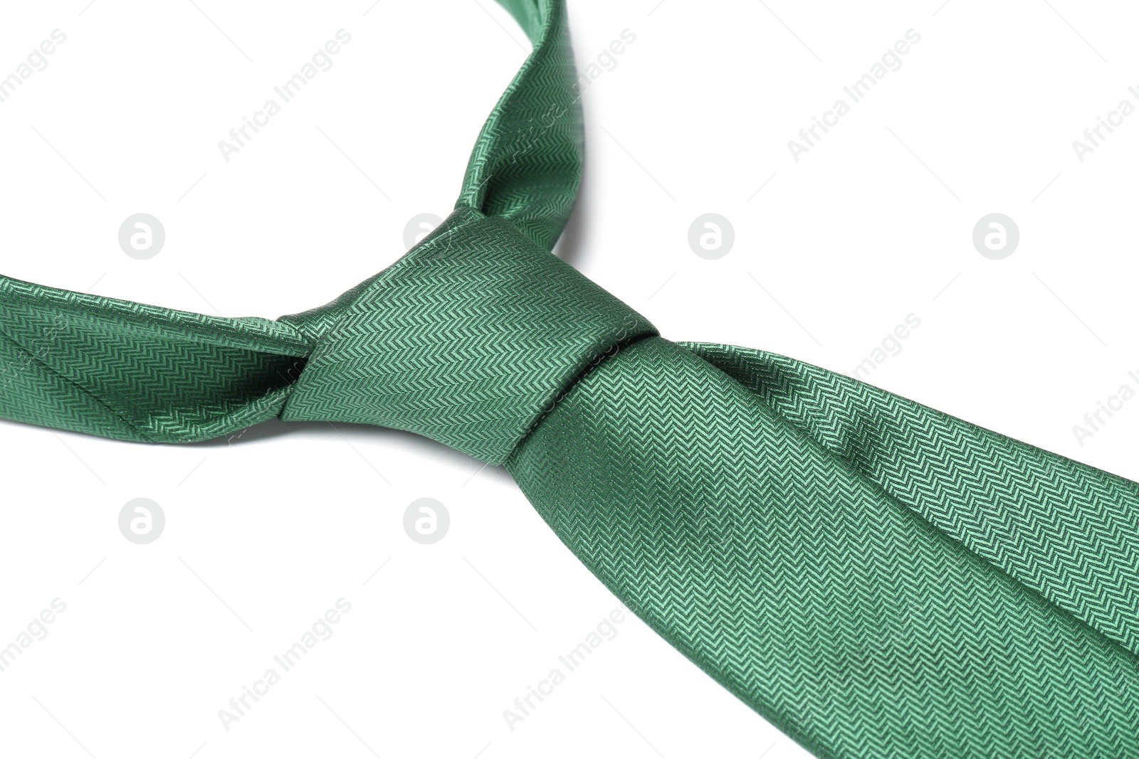 Photo of Stylish color male necktie isolated on white, closeup