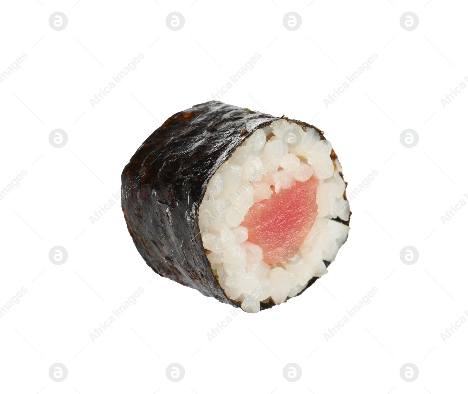 Photo of Delicious fresh sushi roll with tuna isolated on white