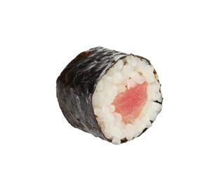 Delicious fresh sushi roll with tuna isolated on white