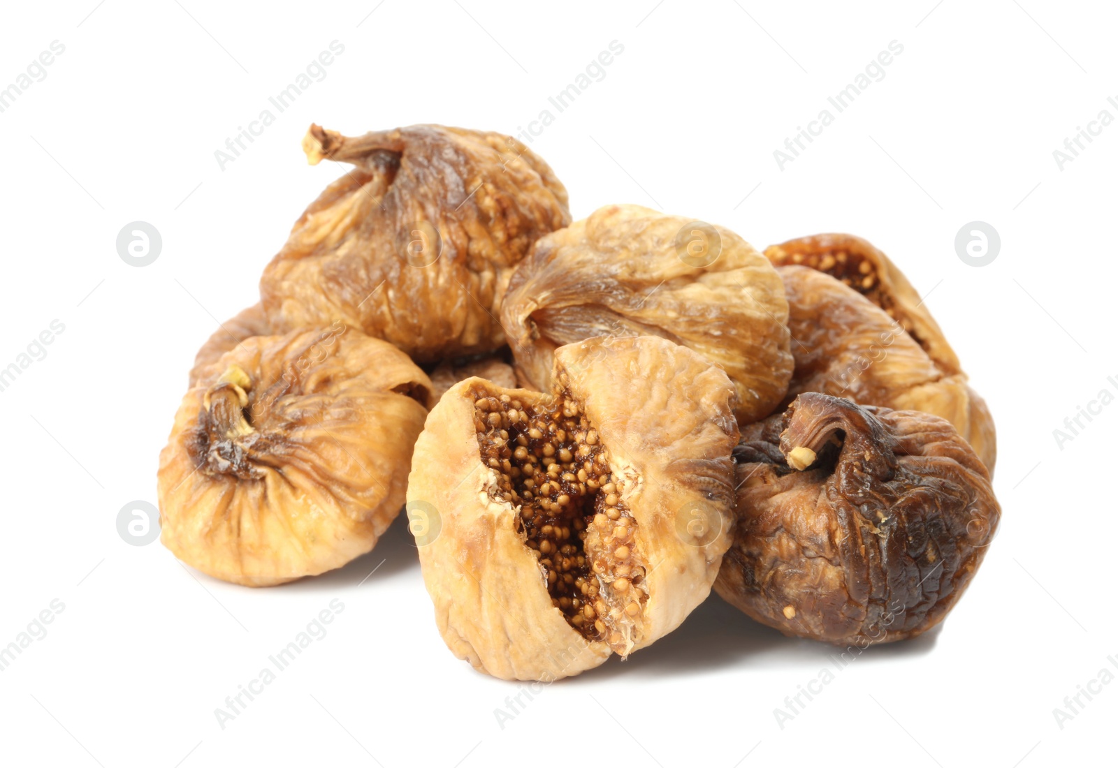 Photo of Delicious dried fig fruits on white background. Organic snack