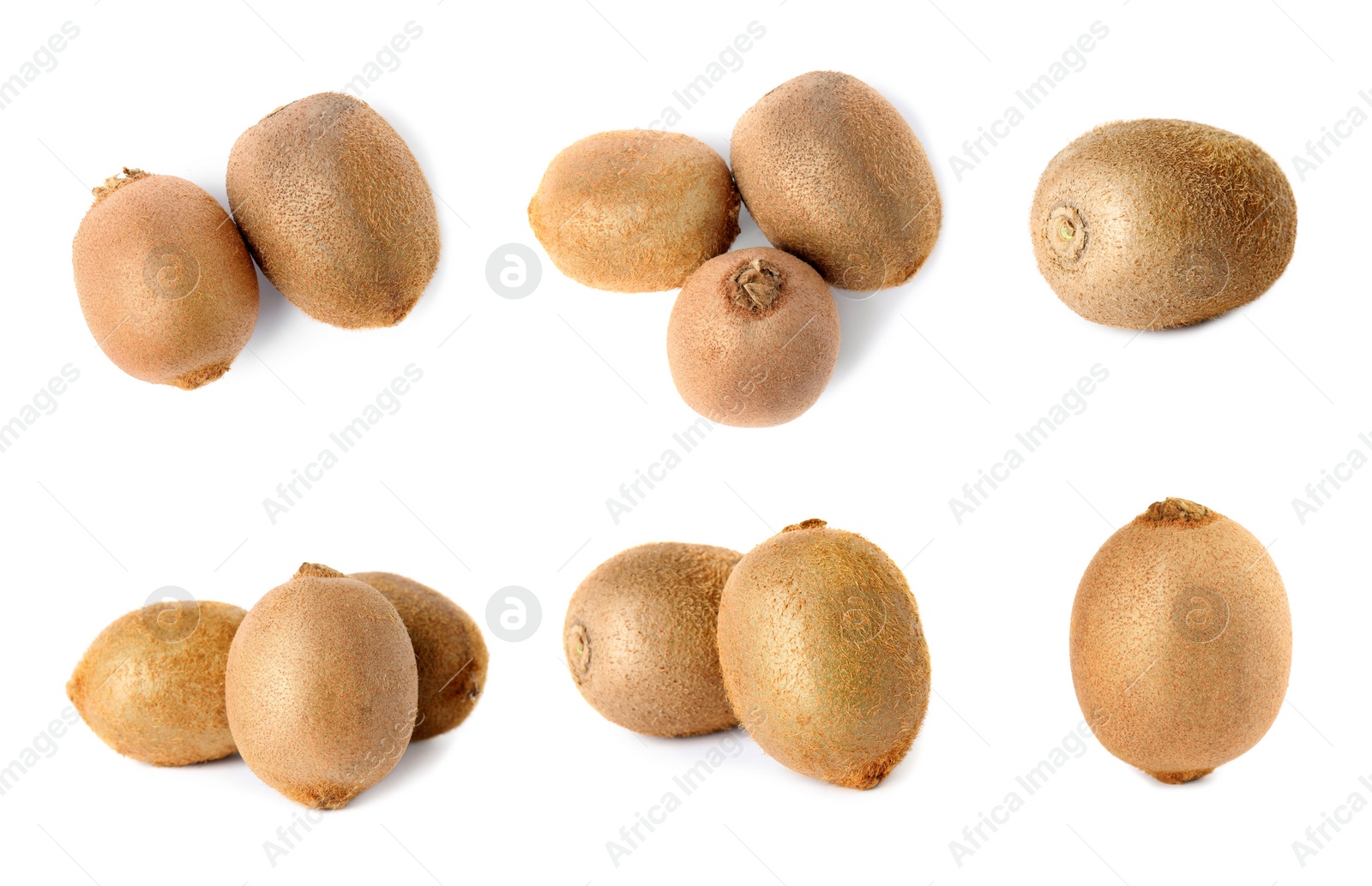 Image of Set with ripe kiwi fruits on white background