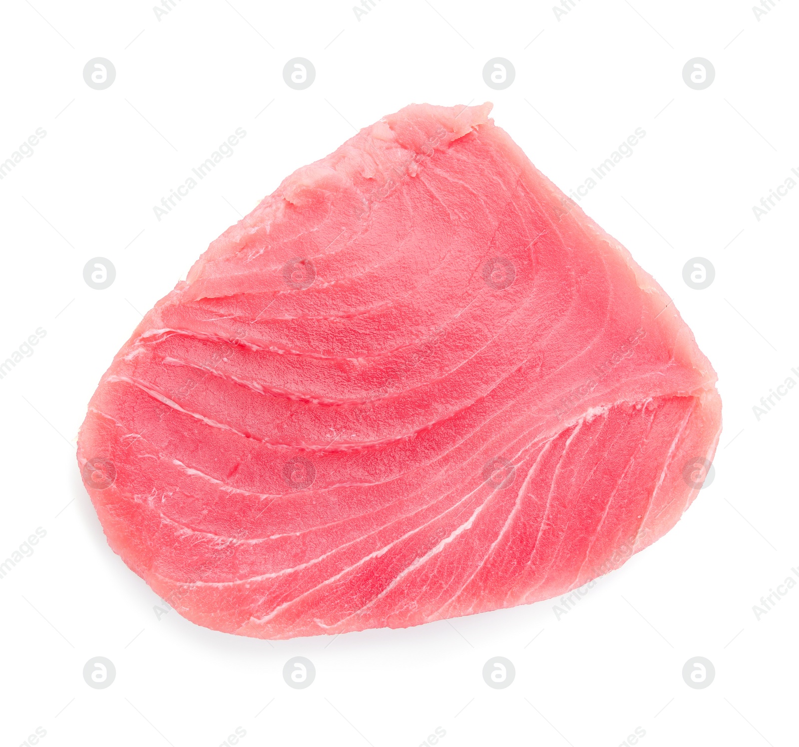 Photo of Fresh raw tuna fillet isolated on white, top view