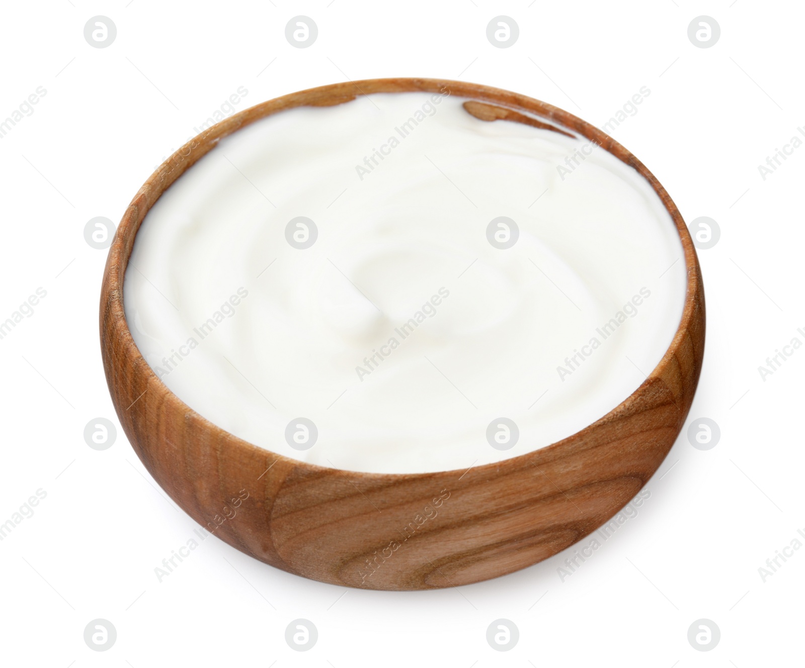 Photo of Delicious natural yogurt in bowl isolated on white