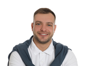 Photo of Portrait of young man on white background