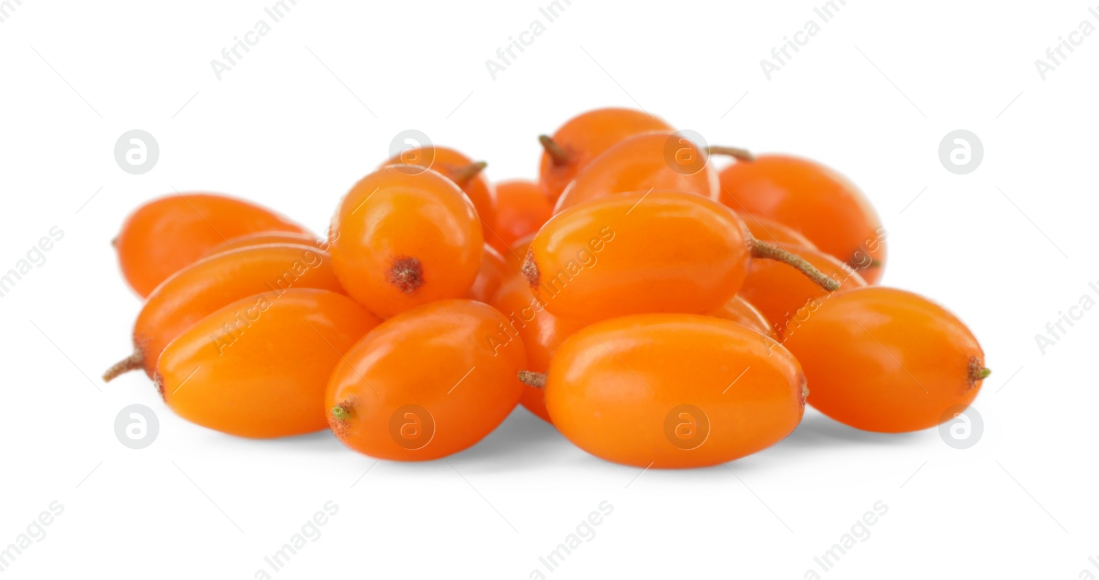 Photo of Fresh ripe sea buckthorn berries on white background