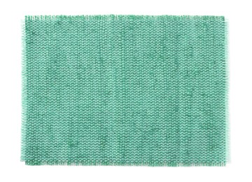 Image of Piece of light blue burlap fabric on white background, top view