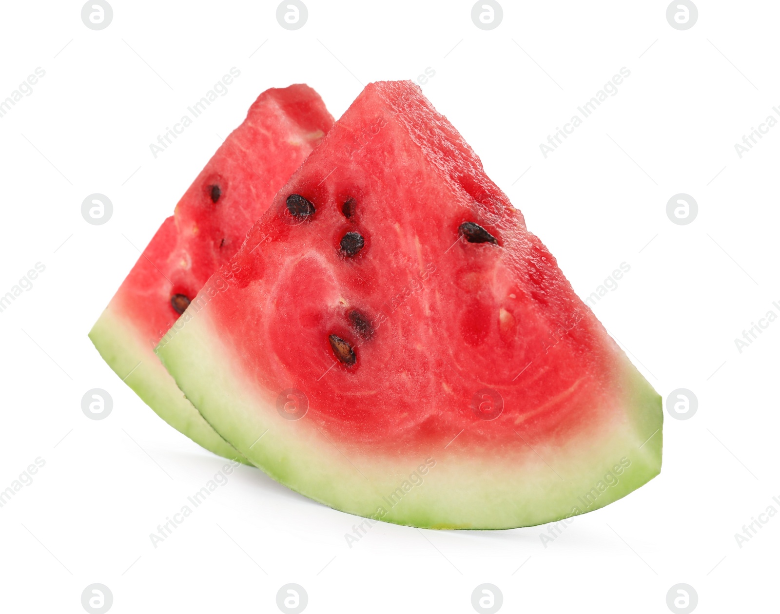 Photo of Slices of delicious ripe watermelon on white background