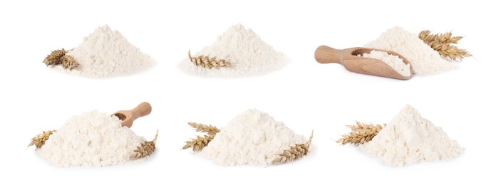 Image of Set with wheat flour on white background. Banner design