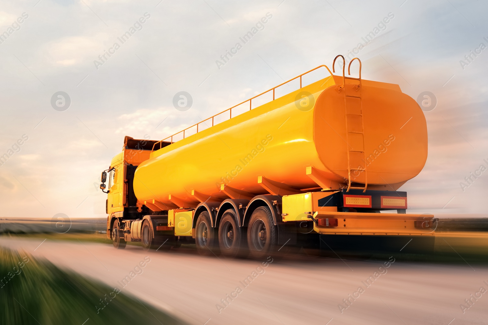 Image of Logistics concept. Truck on country road, motion blur effect 