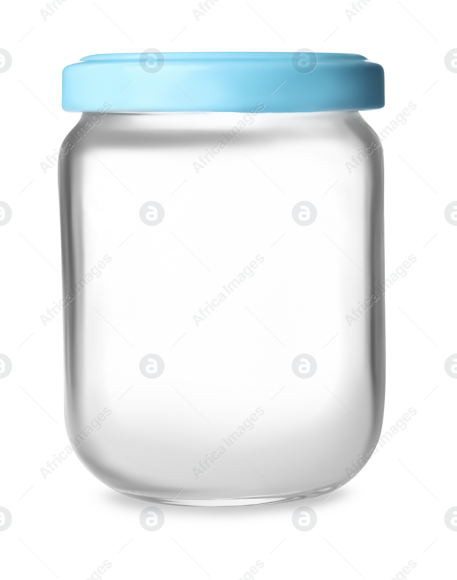 Photo of Closed empty glass jar isolated on white