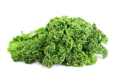 Fresh green kale leaves isolated on white