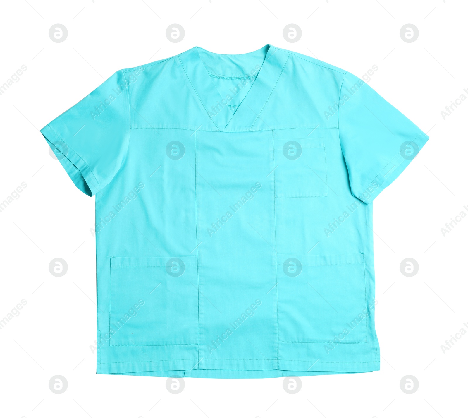 Photo of Medical uniform on white background, top view. Professional work clothes