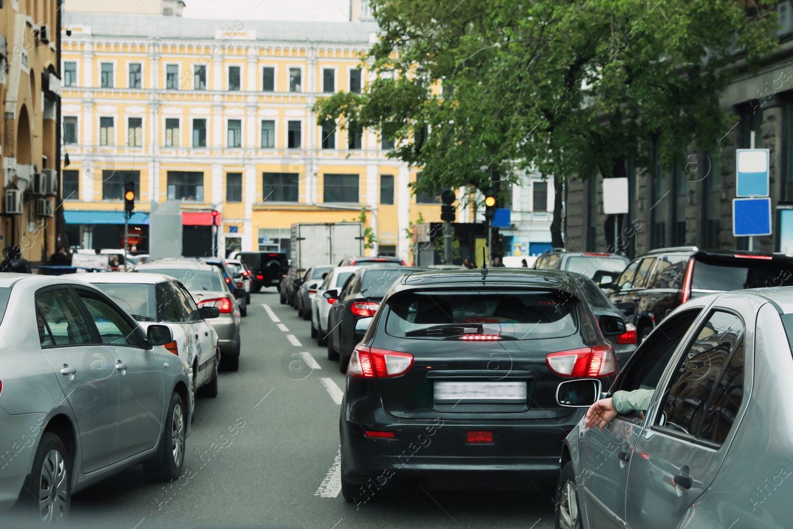 Photo of Cars in traffic jam on city street