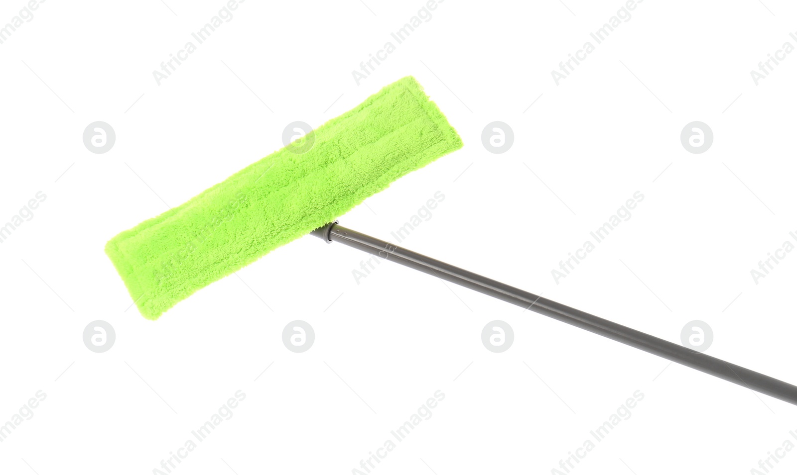 Photo of Green mop isolated on white. Cleaning service